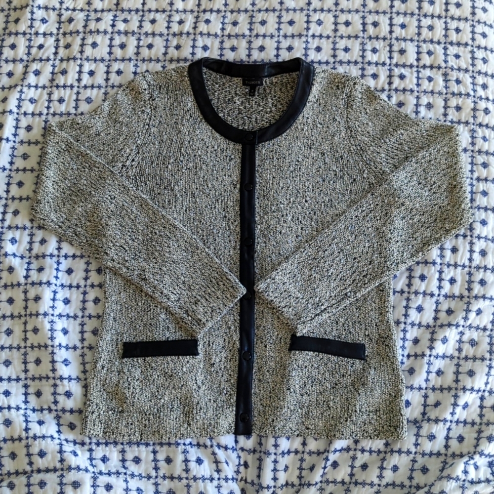 Talbots, Sparkle Button Down Cardigan, Worn Once, Faux Leather Trim, Size M